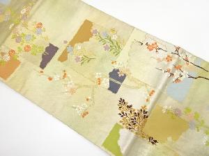 アンティーク　色紙に枝梅・菊・桔梗模様織り出し袋帯（材料）